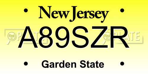 A89SZR New Jersey License Plate