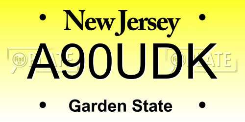 A90UDK New Jersey License Plate