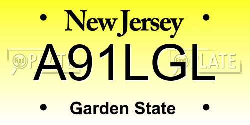 A91LGL New Jersey License Plate