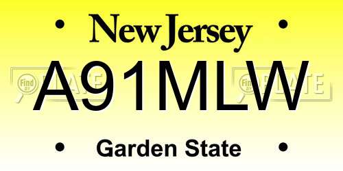 A91MLW New Jersey License Plate