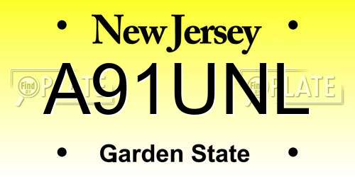 A91UNL New Jersey License Plate