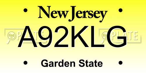 A92KLG New Jersey License Plate