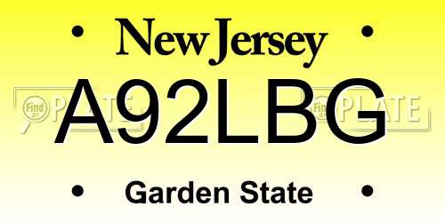 A92LBG New Jersey License Plate