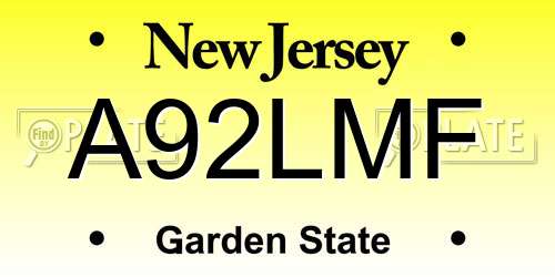 A92LMF New Jersey License Plate
