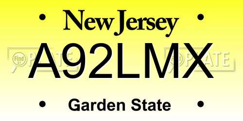 A92LMX New Jersey License Plate