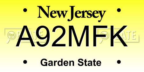 A92MFK New Jersey License Plate