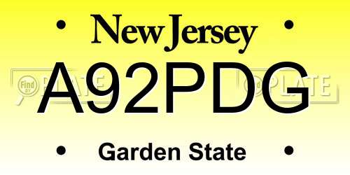 A92PDG New Jersey License Plate