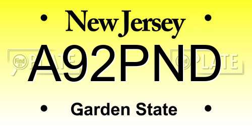 A92PND New Jersey License Plate