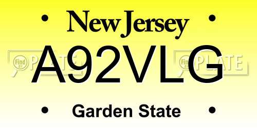 A92VLG New Jersey License Plate