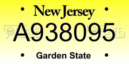 A938095 New Jersey License Plate
