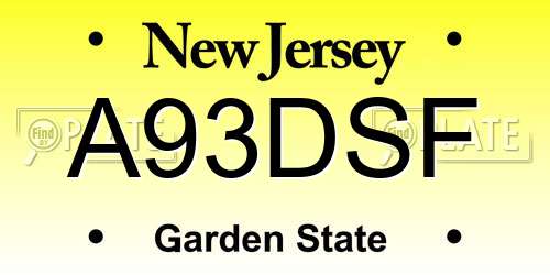 A93DSF New Jersey License Plate