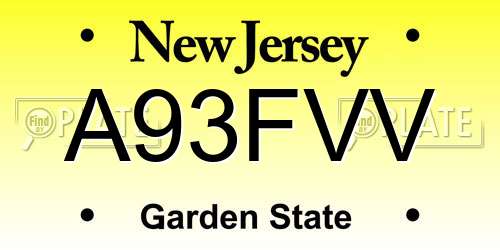 A93FVV New Jersey License Plate