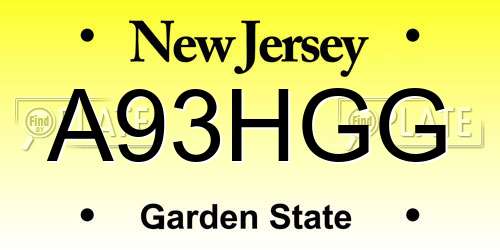 A93HGG New Jersey License Plate