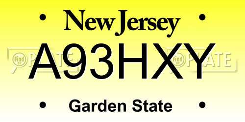 A93HXY New Jersey License Plate