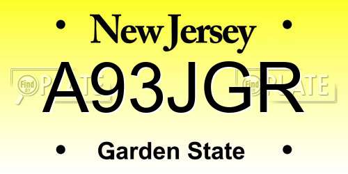 A93JGR New Jersey License Plate