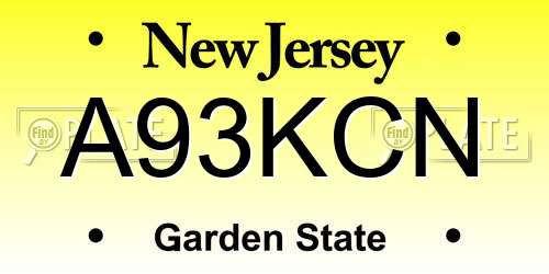 A93KCN New Jersey License Plate