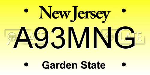 A93MNG New Jersey License Plate