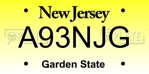 A93NJG New Jersey License Plate