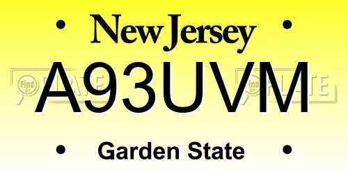 A93UVM New Jersey License Plate
