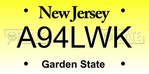A94LWK New Jersey License Plate