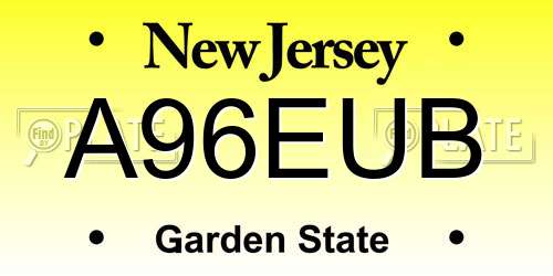 A96EUB New Jersey License Plate