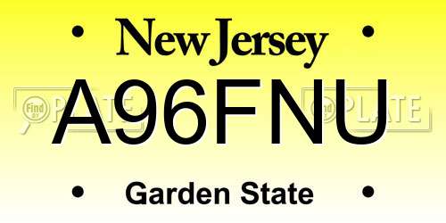 A96FNU New Jersey License Plate