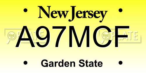 A97MCF New Jersey License Plate