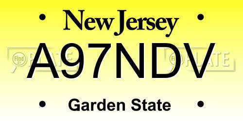 A97NDV New Jersey License Plate