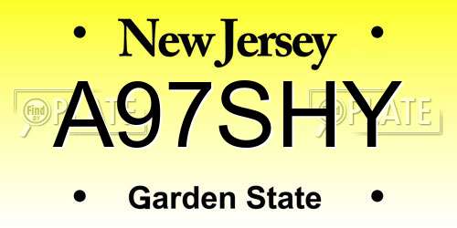 A97SHY New Jersey License Plate