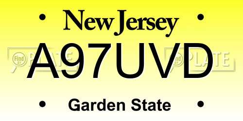 A97UVD New Jersey License Plate