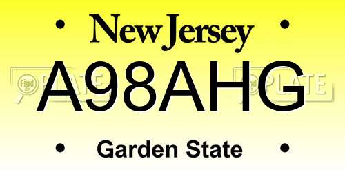 A98AHG New Jersey License Plate