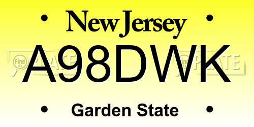 A98DWK New Jersey License Plate