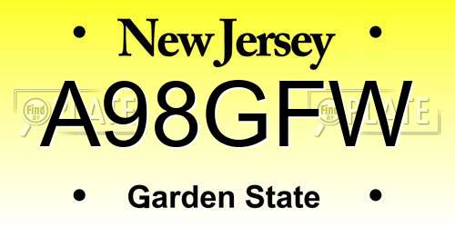 A98GFW New Jersey License Plate
