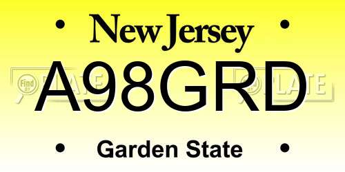 A98GRD New Jersey License Plate