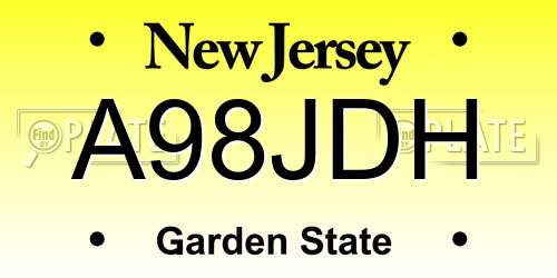 A98JDH New Jersey License Plate