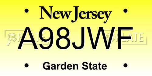 A98JWF New Jersey License Plate