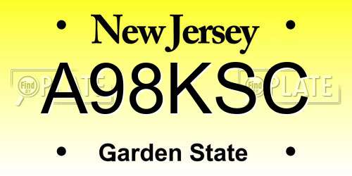 A98KSC New Jersey License Plate