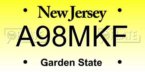 A98MKF New Jersey License Plate