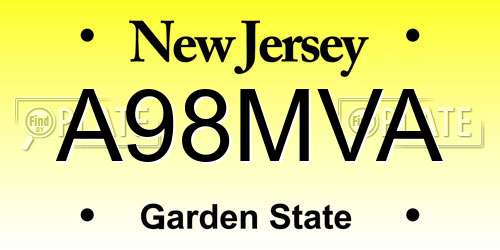 A98MVA New Jersey License Plate