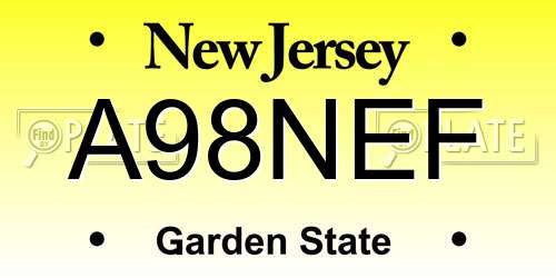 A98NEF New Jersey License Plate