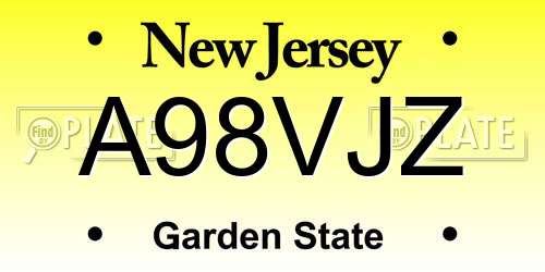 A98VJZ New Jersey License Plate