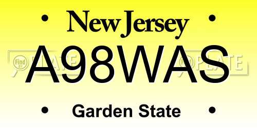 A98WAS New Jersey License Plate