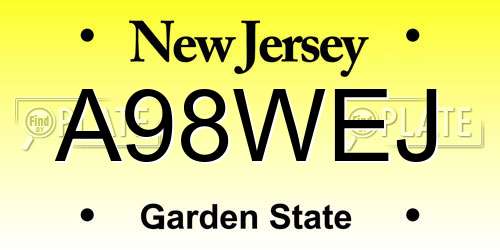 A98WEJ New Jersey License Plate