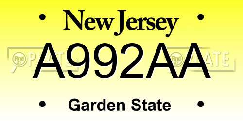 A992AA New Jersey License Plate