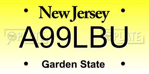 A99LBU New Jersey License Plate