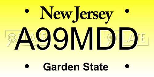 A99MDD New Jersey License Plate
