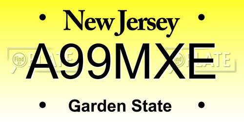 A99MXE New Jersey License Plate