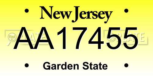AA17455 New Jersey License Plate