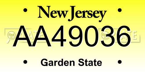 AA49036 New Jersey License Plate