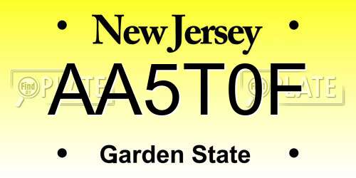 AA5T0F New Jersey License Plate